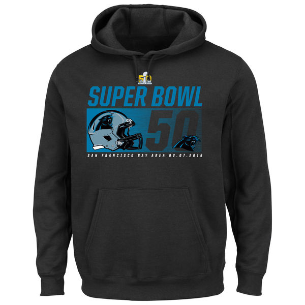 Men Carolina Panthers Majestic Super Bowl #50 Bound On Our Way Pullover Hoodie Black